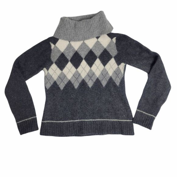 Y2K RAFAELLA sweater‎ gray argyle turtleneck angora wool S - Picture 1 of 11